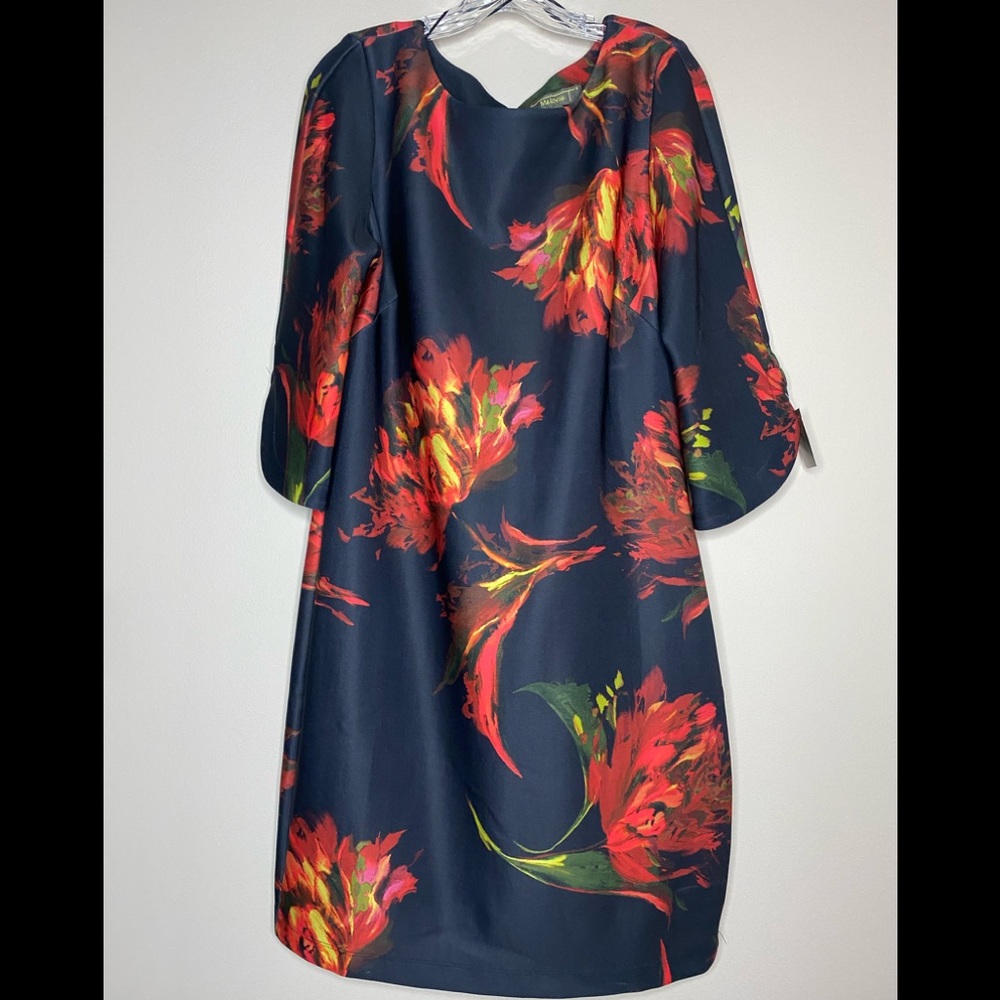 Melonie T long sleeve Floral print black dress with zipper back. NWT